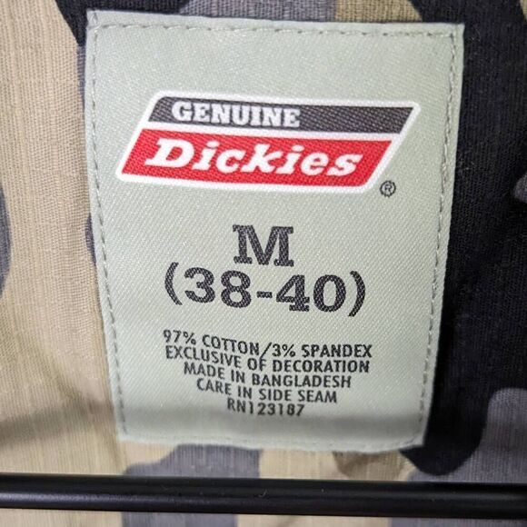 Dickies Men’s M Camo Short Sleeve Buttondown Shirt Work Wear Stretch Green Tan - Picture 5 of 6